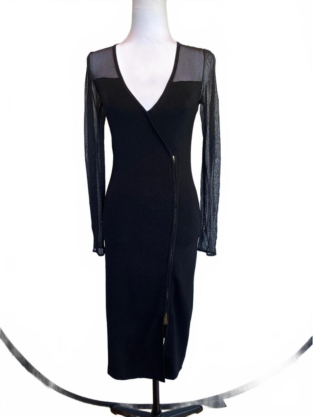 Reiss Valencia Illusion Midi Sheath Dress Black S NWT Sheer Asymmetric Zip Chic